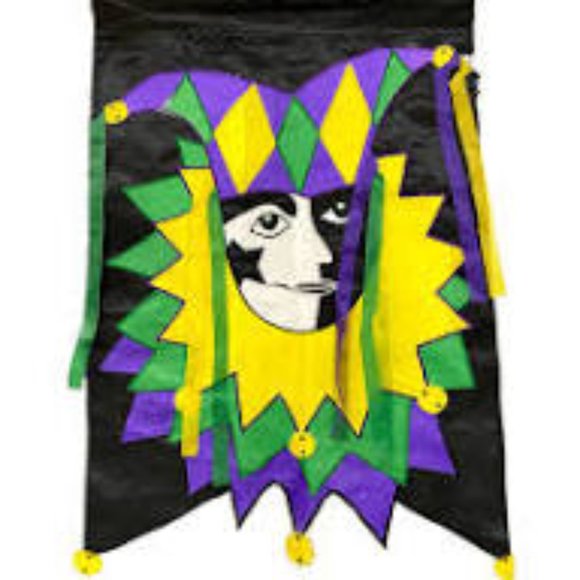 Jester Ruffle Banner Holiday | Mardi Gras Jester Banner Flag With Ribbons Double Sided 25x36 ...